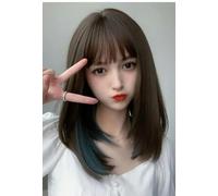 Collarbone Hair Haze Blue Ear-Dyed Clavicle Hair Wig Female Short Hair Medium Length Wig