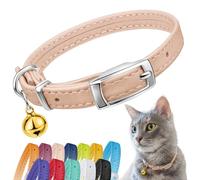 CollarDirect Leather Cat Collar, Cat Safety Collar with Elastic Strap, Kitten Collar for Cat with Bell Black Blue Red Orange Lime Green (Neck Fit 9"-11", Beige)