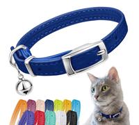 CollarDirect Leather Cat Collar, Cat Safety Collar with Elastic Strap, Kitten Collar for Cat with Bell Black Blue Red Orange Lime Green (Nec
