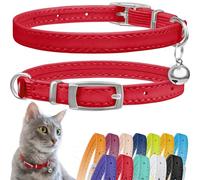 CollarDirect Leather Cat Collar with Removable Bell - Kitten Collar, Small and Big Cat Collar for Boy & Girl Cats with Safety Elastic Strap (Neck Fit 20-28 cm, Red)