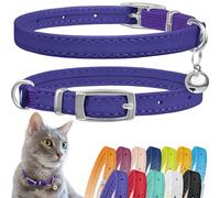 CollarDirect Leather Cat Collar with Removable Bell - Safety Kitten Collar with Elastic Strap (Purple, 15-18 cm)