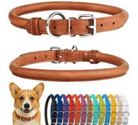 CollarDirect Rolled Leather Dog Collar, Soft Padded Round Puppy Collar, Handmade Genuine Leather Collar Dog Small Large Cat Collars Black Pink Red Purple Blue (Fits 12"-15" Neck, Brown)
