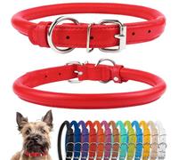 CollarDirect Rolled Leather Dog Collar, Soft Padded Round Puppy Collar, Handmade Genuine Leather Collar Dog Small Large Cat Collars Black Pink Red Purple Blue (Fits 9"-12" Neck, Red)
