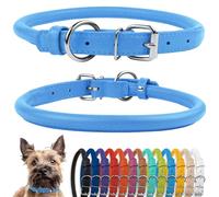 CollarDirect Rolled Leather Dog Collar, Soft Padded Round Puppy Collar, Handmade Genuine Leather Collar Dog Small Large Cat Collars Black Pink Red Purple Blue (Fits 7"-9" Neck, Light Blue)