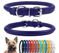 CollarDirect Rolled Leather Dog Collar, Soft Padded Round Puppy Collar, Handmade Genuine Leather Collar Dog Small Large Cat Collars Black Pink Red Purple Blue (Fits 7"-9" Neck, Purple)