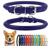 CollarDirect Rolled Leather Dog Collar, Soft Padded Round Puppy Collar, Handmade Genuine Leather Collar Dog Small Large Cat Collars Black Pink Red Purple Blue (Fits 15"-18" Neck, Purple)