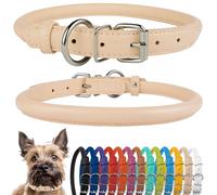 CollarDirect Rolled Leather Dog Collar, Soft Padded Round Puppy Collar, Handmade Genuine Leather Collar Dog Small Large Cat Collars Black Pink Red Purple Blue (Beige, 18-20 cm)