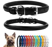 CollarDirect Rolled Leather Dog Collar, Soft Padded Round Puppy Collar, Handmade Genuine Leather Collar Dog Small Large Cat Collars Black Pink Red Purple Blue (Fits 7"-9" Neck, Black)