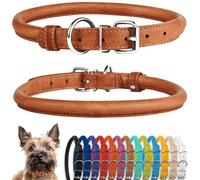 CollarDirect Rolled Leather Dog Collar, Soft Padded Round Puppy Collar, Handmade Genuine Leather Collar Dog Small Large Cat Collars Black Pink Red Purple Blue (Fits 7"-9" Neck, Brown)