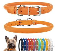 CollarDirect Rolled Leather Dog Collar, Soft Padded Round Puppy Collar, Handmade Genuine Leather Collar Dog Small Large Cat Collars Black Pink Red Purple Blue (Fits 6"-7'' Neck, Orange)