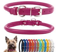 CollarDirect Rolled Leather Dog Collar, Soft Padded Round Puppy Collar, Handmade Genuine Leather Collar Dog Small Large Cat Collars Black Pink Red Purple Blue (Fits 7"-9" Neck, Pink)