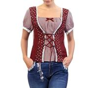 Collared Blouse Women Bavarian Shirt Women Printed Bow Check Bavarian Lace Shirt Top Blouse Oktoberfest Outfit for Halloween, Mardi Gras Theme Party Or Daily Wear Costume
