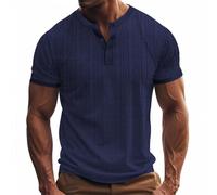 Collarless Shirts for Men Plus Size Short Sleeve 3 Buttons Grandad T Shirts Crewneck Summer Henley T Shirts Casual Plain Tops Breathable Cotton Linen Tshirts Navy