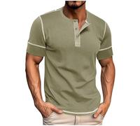 Collarless Shirts Short Sleeve Grandad Shirts 3 Button Henley for Men Round Neck for Men Casual Mens Tops Plus Size T Shirt Spring Summer Pullover Green