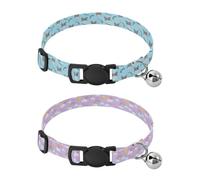 Collars for Small Dogs 5-15Lbs Adjustable Girl & Boy Dog Collars 2 Pcs Light Blue Gray Cat & Abstract Line Purple Background Rainbow Sun Cloud Heart