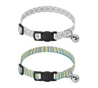 Collars for Small Dogs 5-15Lbs Quick Release Buckle Female Dog Collars Set of 2 Blue Sparkle Gem Yellow Blue Striped