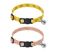 Collars for Small Dogs Adjustable Collar for Female Dogs 2 Pcs Yellow Background Lion Head Paw Print Blush Background Leopard Cat & Tropical Leaf