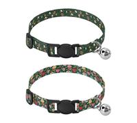 Collars for Small Dogs Quick Release Buckle Dog Collar for Girls and Boys 2 Pack Christmas Green Pinecones Bells Holly Christmas Green Pastries Candies