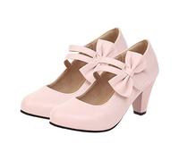 COLLBATH 1 Pair Fashionable High Heels for Women Closed Toe PU Leather Bow Tie Shoes Anti-Skid Sole for Weddings and Nightclubs Pink