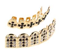 COLLBATH 1 Set Bling Rhinestone Golden Vampire Fang Tooth Cap Grills for Men Women Hip Hop Cosplay Jewelry Decorative Teeth Grill for Halloween Themed Events