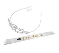 COLLBATH 1 Set Graduation Etiquette Belt and Crown for Elegant Rhinestone Decor for Graduation Parties and School Theme Events Fits