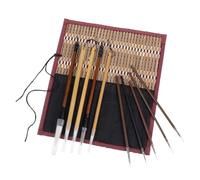 COLLBATH 10pcs Chinese Calligraphy Brush Set with Bamboo | Assorted Tip Sizes, Wool and Natural Hair Blend, Roll-up Organizer Bag, for Ink Painting and Art Class Practice