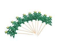 COLLBATH 10pcs Christmas Tree Cupcake Toppers Wood Cocktail Picks Christmas Theme Party Picks for Appetizers