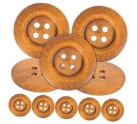 COLLBATH 10pcs Round Wooden Buttons with Wide Side DIY Snaps for Crafting Sewing Projects Unique Solid Patterns for Individual Artwork Coffee Color