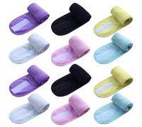 COLLBATH 12 Pcs Adjustable Spa Headband Hair Wrap for Face Washing Makeup Yoga Sports Elastic Skin-friendly Cloth Hairbands with Sweat Absorption Each Yellow Blue Purple Black White Pink