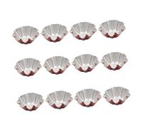 COLLBATH 12pcs Golden Metal Egg Tart Molds Flower Shape Muffin Cups High-Carbon Steel Reusable Cupcake Molds for Even Baking of Custard Cakes and Egg Tarts