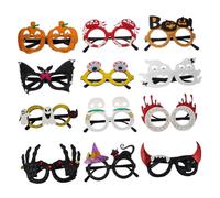 COLLBATH 12pcs Halloween Party Glasses Reusable Funny Eyewear Frames with Glitter Pumpkin Skull Ghost Eyeball Shapes for Adults and Photo Props and Festival Accessories