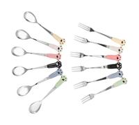 COLLBATH 12pcs Stainless Steel and Plastic Pet Feeding Spoon and Wet Food Fork Set Long Handle Dog Food Tools and Canned Pet Meals Multi-color Feeding Utensils for Dogs and Cats