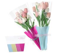 COLLBATH 150pcs Transparent Flower Sleeves for Bouquets Sturdy Opp Wrapping Bags for Weddings Anniversaries Birthdays and Florist Supplies Rose Light Yellow Light Blue