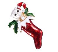 COLLBATH 1Pc Creative Cat Shaped Brooch Christmas Sock Design Alloy Oil Drop Breastpin for Clothing Bags Hats Unique Personality Decoration present Idea
