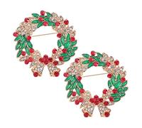 COLLBATH 1set Christmas Wreath Brooch Sparkly Xmas Brooch Xmas Decorative Christmas Tree Pins Merry Christmas Brooch Xmas Enamel Christmas Novelty Brooch Reindeer Brooch Bell Brooch 2pcs