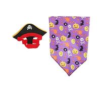 COLLBATH 1set Kitten Pirate Hat and Bandana for Pets Halloween Costume Party Favor Comfortable Cat Headdress Skull and Pumpkin Design for Pictures and Daily Wear