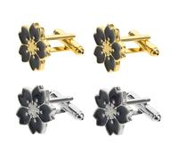 COLLBATH 2 Pairs Vintage Cherry Blossom Cufflinks for Men and Women Japanese Style Shirt Studs Minimalist Floral Design Business Accessories Gold and Silver Tone