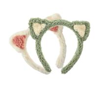 COLLBATH 2 pcs Cute Cat Ear Spa Headband for Face Washing and Makeup Soft Wide Skincare Hairband for Women in White and Green Comfortable Fit for Spa Facial Masks and Daily Grooming