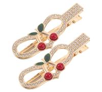 COLLBATH 2 Pcs Rhinestone Cherry Hair Barrettes for Women French Side Hairpins with Duckbill Clip Sparkly Hair Accessories for Managing Flyaways at Weddings Parties Daily Wear