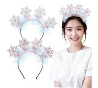 COLLBATH 2 Pcs Snowflake Glitter Christmas Headbands Elastic Felt Hair Accessories for Holiday Parties and Stage Performances and Comfortable Festive Hairbands for Women