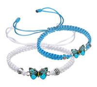 COLLBATH 2 Pieces Couples Braided Bracelets with Butterfly Charm, Blue and White Relationship Matching Bracelets for Couples, Adjustable Link Jewelry for Valentine’S Day