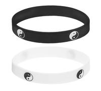 COLLBATH 2 Pieces Yin Yang Silicone Bracelets for Men and Women, Black and White Rubber Wristbands Tai Chi Symbol, Couple Stretch Wristbands for Relationship and Daily Wear