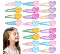 COLLBATH 20 Pcs Heart Hair Clips for Women Cute Kawaii Barrettes in Pink Rose Pink Yellow Lake Blue and Purple Versatile Snap Hair Accessories for Daily Wear and Special Occasions