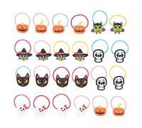 COLLBATH 24pcs Halloween Hair Ties Fine Elastic Bands Decorative Hair Accessories for Women and Comfortable with Witch Skull Pumpkin Designs