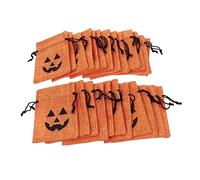 COLLBATH 25Pcs Halloween Pumpkin Drawstring Linen Gift Bags Pouches for Candy Party Favors Treats Small Gifts Packaging