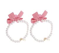 COLLBATH 2Pcs Adjustable Faux Pearl Cat Collar with Floral Bow for Small Dogs Kittens Stylish Pet Necklace for Parties Photos Comfortable Lightweight Design with Charming Flower