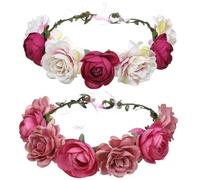 COLLBATH 2pcs Artificial Rose Headbands for Weddings, Bridal Flower Hair Accessories Made of Cloth, Easy to Put, Elegant and Chic Head Decoration for Beach and Holiday Events