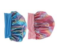 COLLBATH 2pcs Bath Hat with Wide Brim Soft Breathable Satin Sleeping Cap for Adjustable Elastic Hair Care Shower Bonnets for Boys and Bath Sleep Protection in Pink and Blue