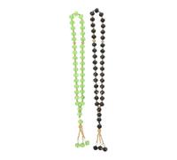 COLLBATH 2pcs Beads Glass Islamic Prayer Beads for Men Women Portable Lightweight Tasbih Misbaha Necklace in Black Green Muslim Rosary for Mosque Worship and Travel Spiritual Practice
