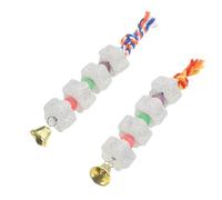 COLLBATH 2pcs Bird Chewing with Bell Natural Mineral Calcium Stone Beak Grinding Star Shape for Parrot Parakeet Macaw Cage Fun and Healthy Chew Accessories Random Color